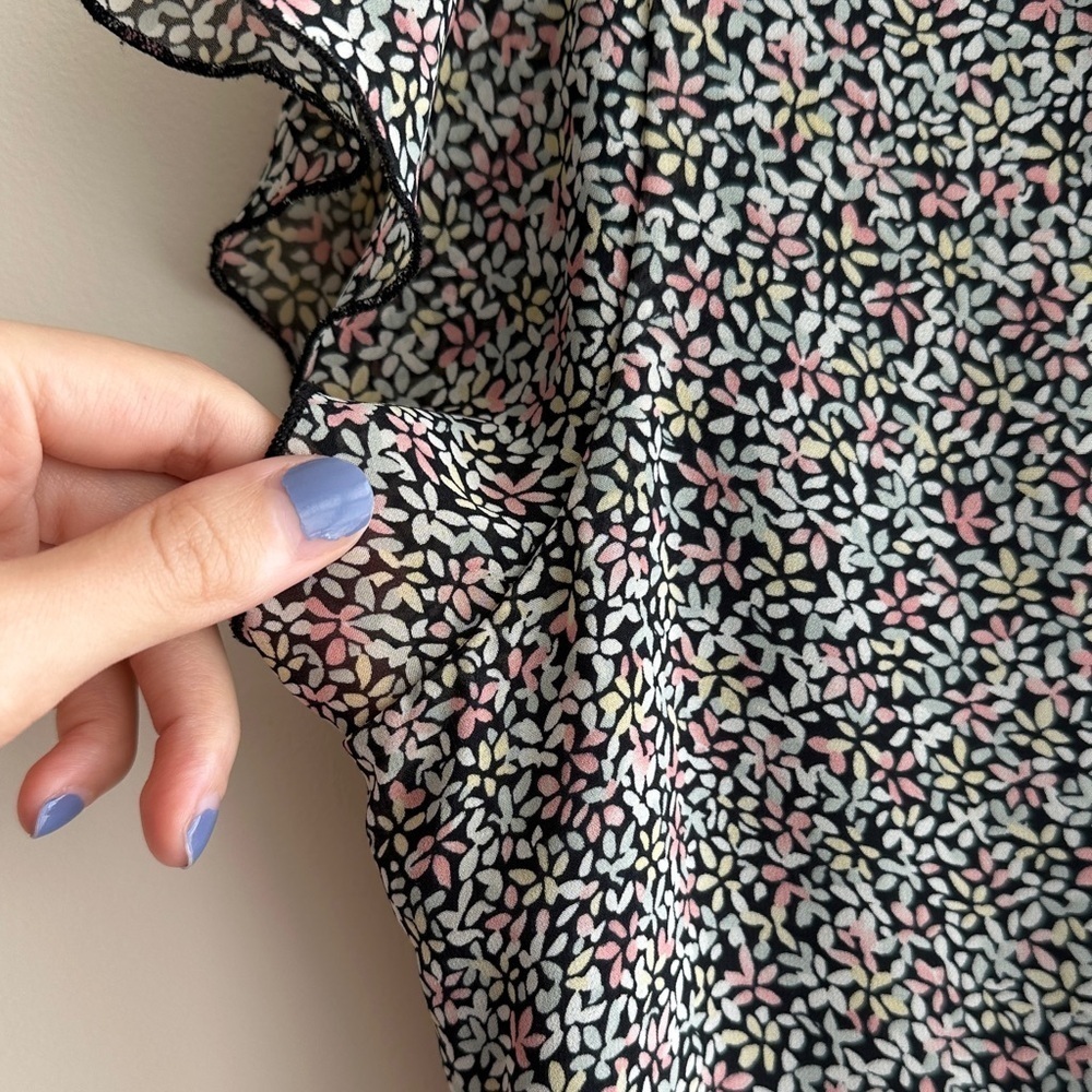 Nine West Floral Button Down Blouse, Multicolor Ribbon Tie Top, Size 6 - Picture 5 of 16